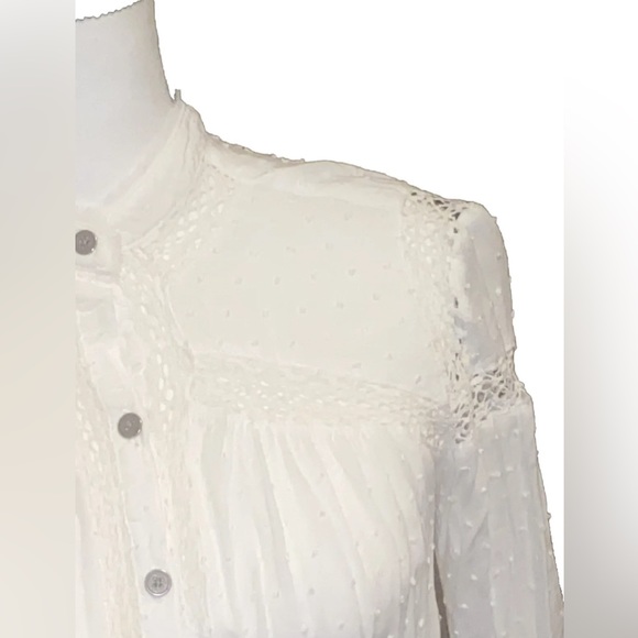Free People Womens Ivory Button Up Crochet Back Long Sleeve Blouse Top Sz XS - Picture 3 of 7